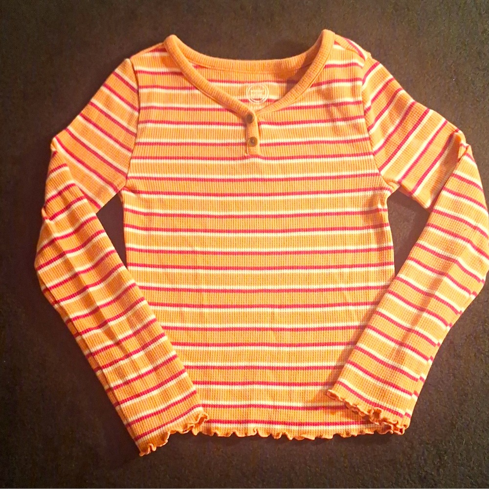 Wonder Nation Girls S Pink Purple White Striped Henley Shirt Long Sleeve Knit